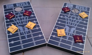 bag toss, cornhole, bean bag toss boards, sun devils, custom boards