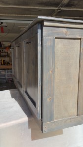laundry sorter, aged appearance, reclaimed lumber, distressed look furniture,  gray finish, satin finish, rough lumber