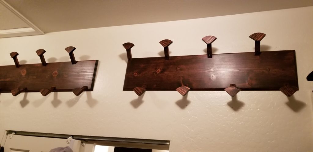 custom woodwork, custom designed hat rack, custom wood designs, wall decor, wall hanging, cowboy hat rack