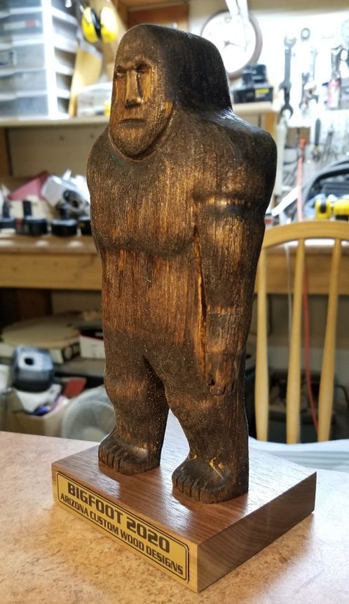 hand carved, bigfoot, sasquatch, carved figure, carved statue, bigfoot statuette, hand crafted, hand crafted figure